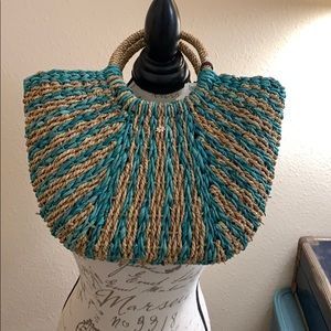 Turquoise & straw handbag. NWT